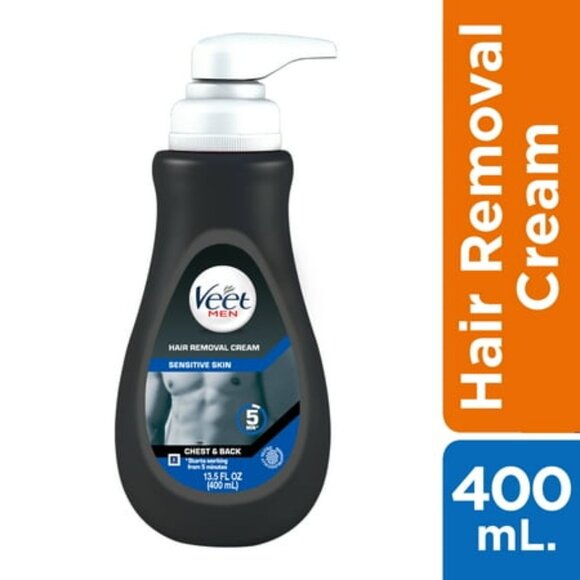 VEET Men's Sensitive Skin Hair Removal Cream For Chest & Back, 13.5 FL OZ Bottle - Picture 4 of 4